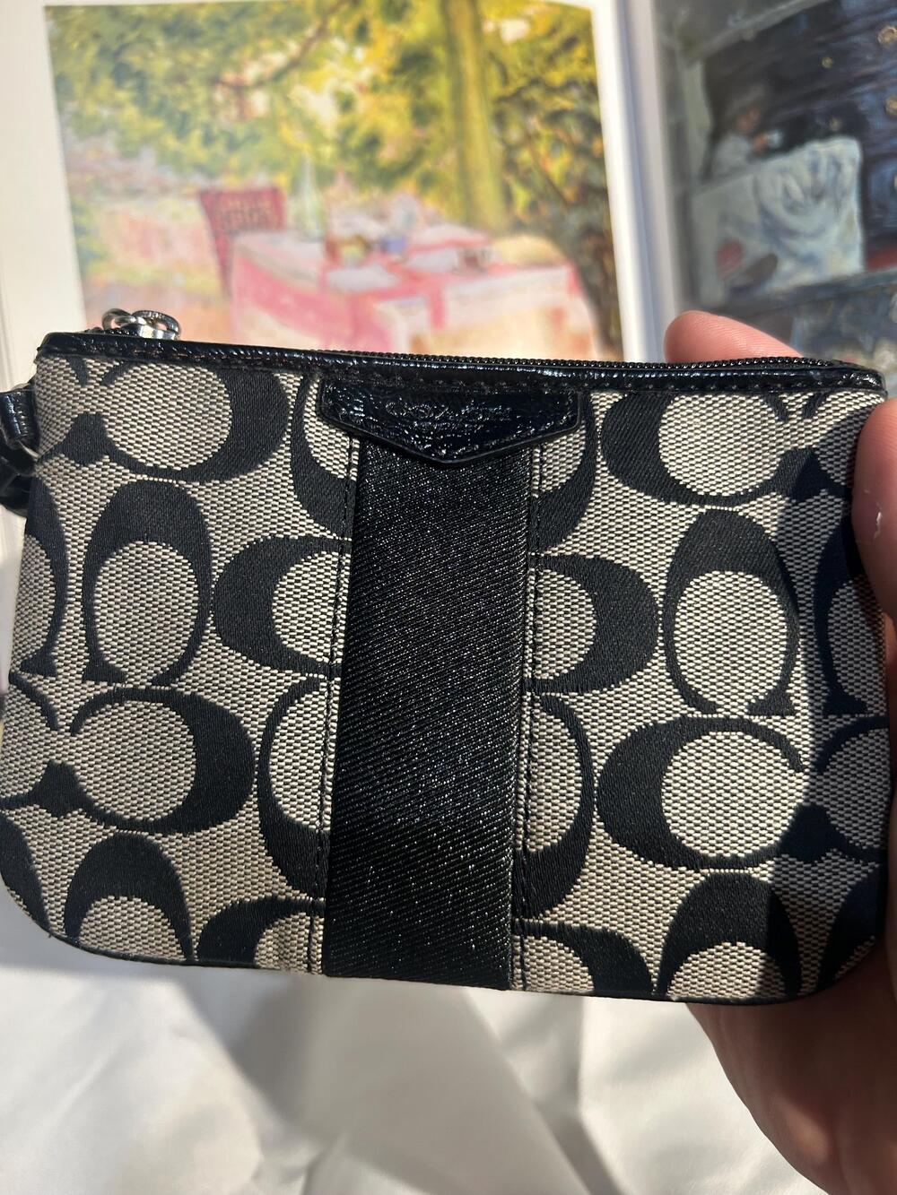 Signature stripe small wristlet (coach f49174) silver/black/white/black - Picture 2 of 8